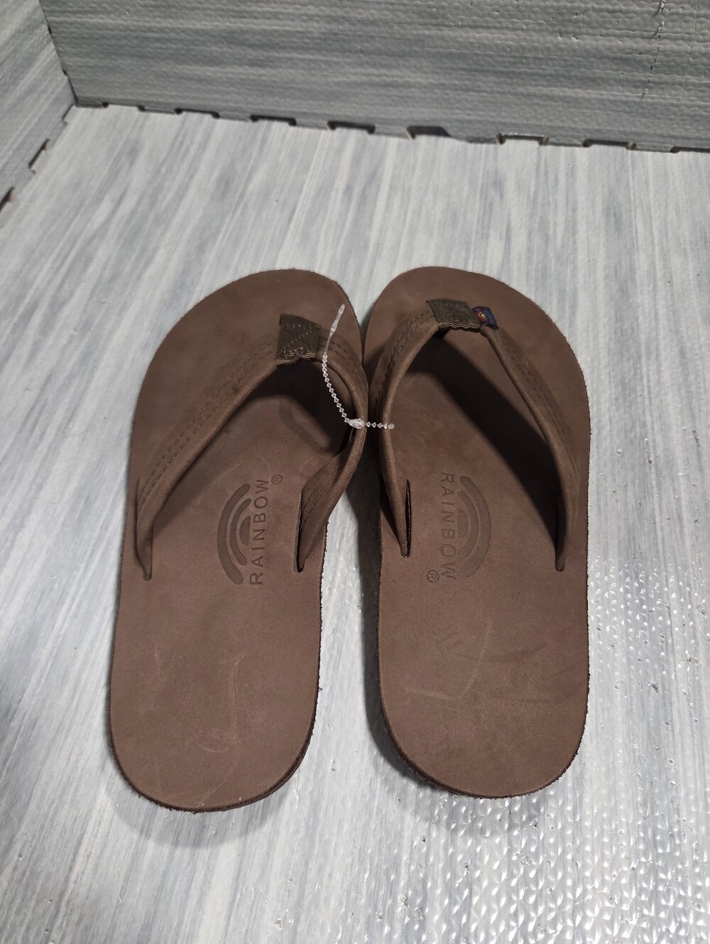Rainbow Tan Leather Flip Flops - Men's Classic Thong - Picture 4 of 7